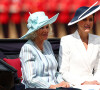Camilla Parker Bowles, duchesse de Cornouailles, Catherine (Kate) Middleton, duchesse de Cambridge - Les membres de la famille royale lors de la parade militaire "Trooping the Colour" dans le cadre de la célébration du jubilé de platine (70 ans de règne) de la reine Elizabeth II à Londres, le 2 juin 2022. 