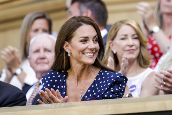 Catherine (Kate) Middleton, duchesse de Cambridge, dans les tribunes de la finale du tournoi de Wimbledon, le 10 juillet 2022. 