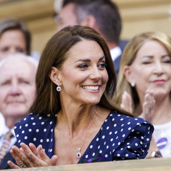 Catherine (Kate) Middleton, duchesse de Cambridge, dans les tribunes de la finale du tournoi de Wimbledon, le 10 juillet 2022. 