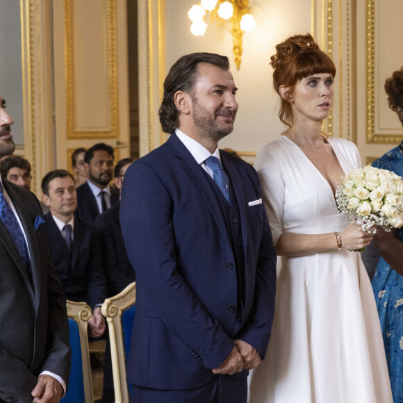 Florent Peyre, Michael Youn, Audrey Fleurot, Claudia Tagbo - Tournage du téléfilm "Ils s'aiment... enfin presque". © Cyril Moreau / Bestimage