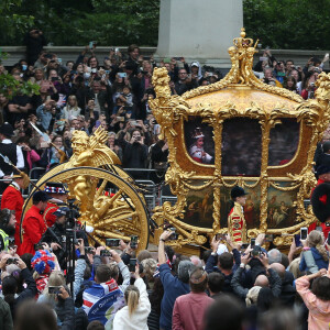 Illustration du carrosse de la reine lors de la parade devant le palais de Buckingham, à l'occasion du jubilé de la reine d'Angleterre. Le 5 juin 2022 