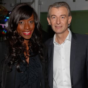 Gilles Verdez (chroniqueur TPMP, ancien rédacteur en chef du Parisien) et sa compagne Fatou Schotter - Soirée de la 2ème édition "Les étoiles du Parisien" à la Bellevilloise à Paris le 15 décembre 2014.