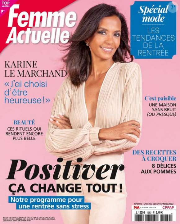 Karine Le Marchand (dans une tenue complète de CIPANGO) fait la couverture du nouveau numéro de "Femme actuelle" paru le 5 septembre 2022