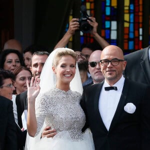 Mariage religieux de Pascal Obispo et Julie Hantson en l'église Notre-Dame-des-Flots au Cap-Ferret le 19 septembre 2015.