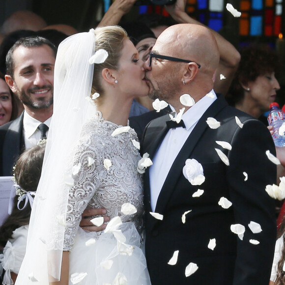 Mariage religieux de Pascal Obispo et Julie Hantson en l'église Notre-Dame-des-Flots au Cap-Ferret le 19 septembre 2015.