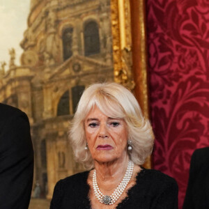 Le prince William, prince de Galles, la reine consort Camilla Parker Bowles, Penny Mordaunt - Personnalités lors de la cérémonie du Conseil d'Accession au palais Saint-James à Londres, pour la proclamation du roi Charles III d'Angleterre. Le 10 septembre 2022 