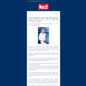 Communiqué de presse annonçant la nomination de Laurence Ferrari comme redactrice en chef politique de "Paris Match"