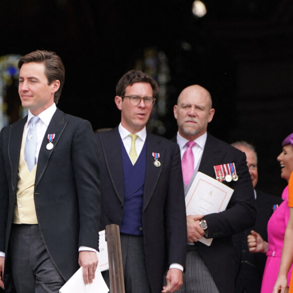 La princesse Beatrice d'York, son mari Edoardo Mapelli Mozzi, Jack Brooksbank, Mike et Zara Tindall, La princesse Eugenie d'York - Les membres de la famille royale et les invités lors de la messe célébrée à la cathédrale Saint-Paul de Londres, dans le cadre du jubilé de platine (70 ans de règne) de la reine Elisabeth II d'Angleterre. Londres, le 3 juin 2022. 