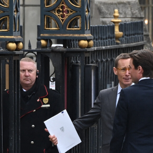 La princesse Beatrice d'York et son mari Edoardo Mapelli Mozzi, la princesse Eugenie d'York et son mari Jack Brooksbank - Arrivées de la famille royale d'Angleterre au Service d'action de grâce en hommage au prince Philip, duc d'Edimbourg, à l'abbaye de Westminster à Londres. Le 29 mars 2022