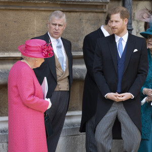 La reine Elisabeth II d'Angleterre, le prince Andrew, le prince Harry, - Mariage de Lady Gabriella Windsor avec Thomas Kingston dans la chapelle Saint-Georges du château de Windsor le 18 mai 2019. 