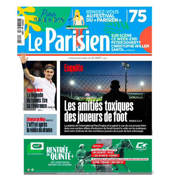 Une du quotidien "Le Parisien" du vendredi 16 septembre 2022