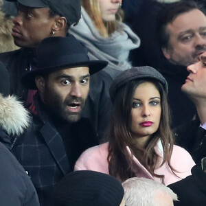 Malika Ménard et son compagnon Ycare - People au match de ligue 1 Paris Saint-Germain (PSG) - AS Monaco (1-1) au Parc des Princes à Paris, le 29 janvier 2017.