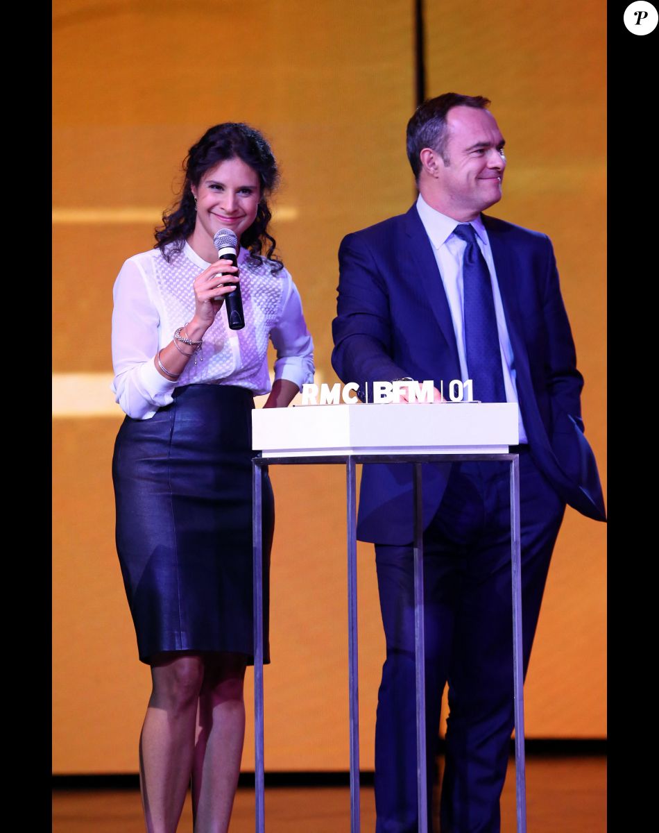 Apolline de Malherbe et Christophe Delay - Conférence de presse du groupe NextRadioTV qui regroupe BFM TV et RMC à Paris le 2 septembre 2015.