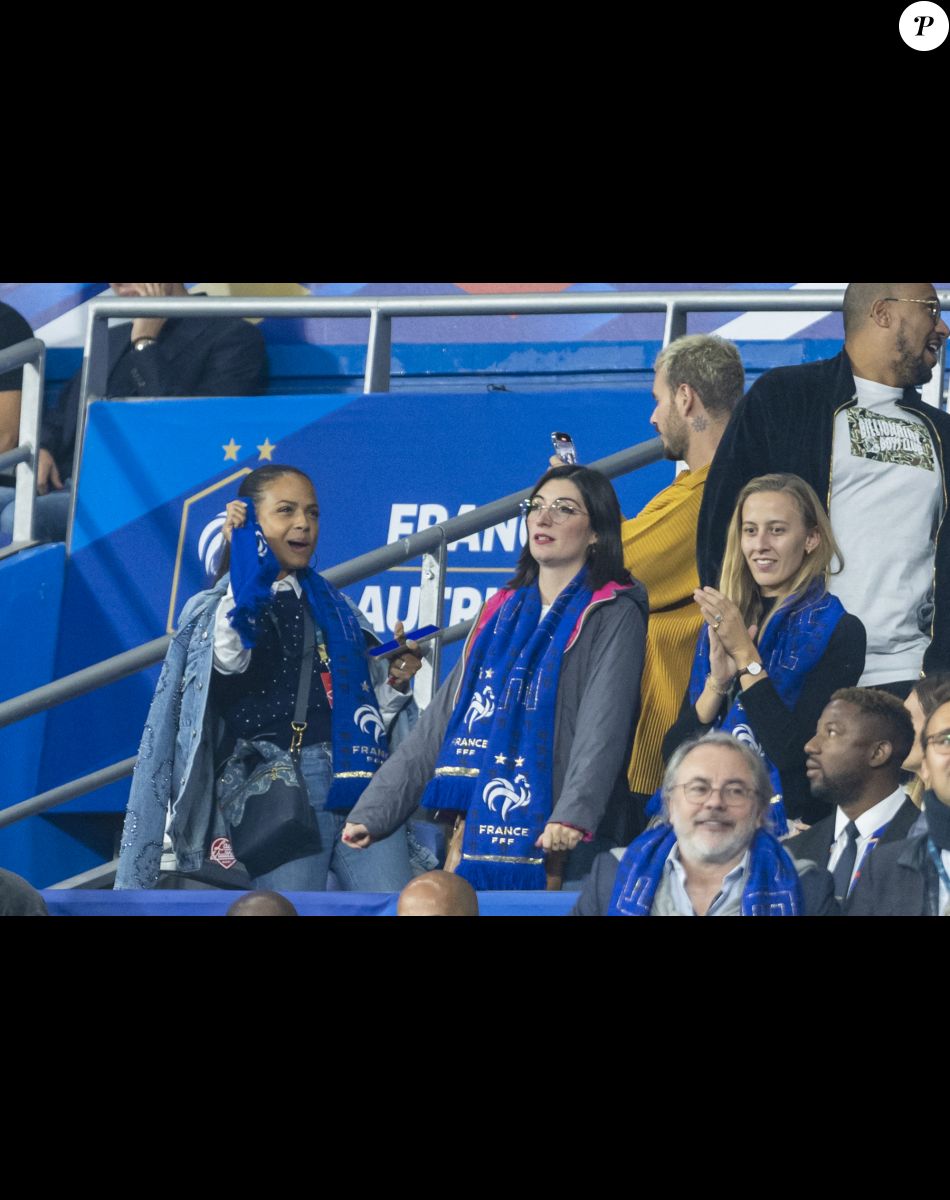M. Pokora et sa femme Christina Milian - 5e et avant-dernière journée de la Ligue des nations entre la France et l'Autriche au Stade de France à Saint-Denis. Le 22 septembre 2022.