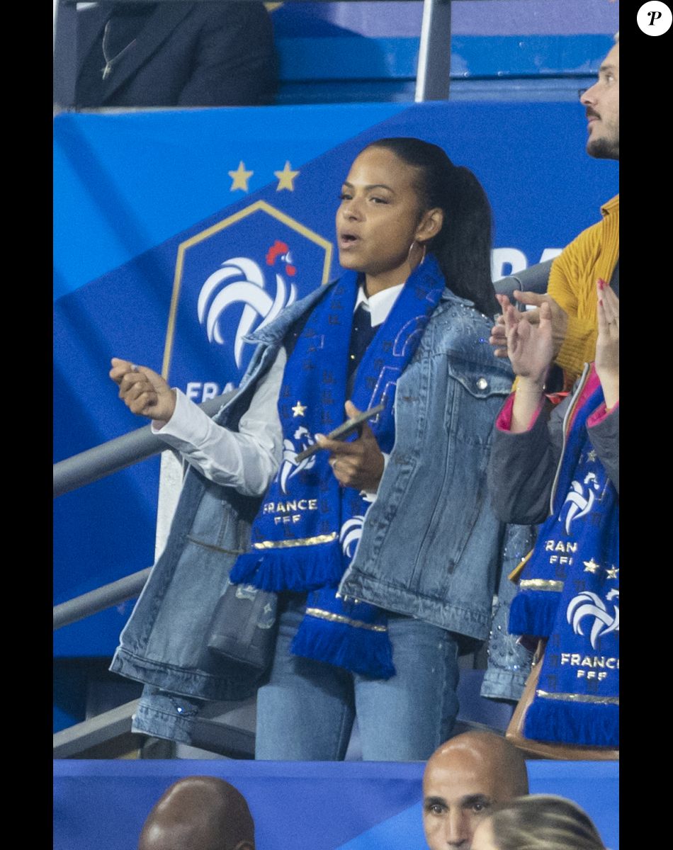 M. Pokora et sa femme Christina Milian - 5e et avant-dernière journée de la Ligue des nations entre la France et l'Autriche au Stade de France à Saint-Denis. Le 22 septembre 2022.