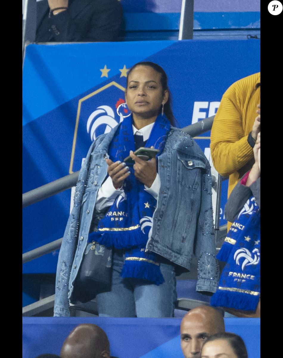 M. Pokora et sa femme Christina Milian - 5e et avant-dernière journée de la Ligue des nations entre la France et l'Autriche au Stade de France à Saint-Denis. Le 22 septembre 2022.