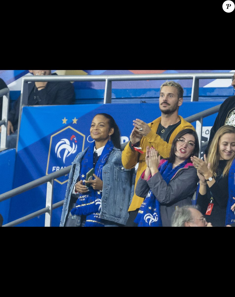 M. Pokora et sa femme Christina Milian - 5e et avant-dernière journée de la Ligue des nations entre la France et l'Autriche au Stade de France à Saint-Denis. Le 22 septembre 2022.