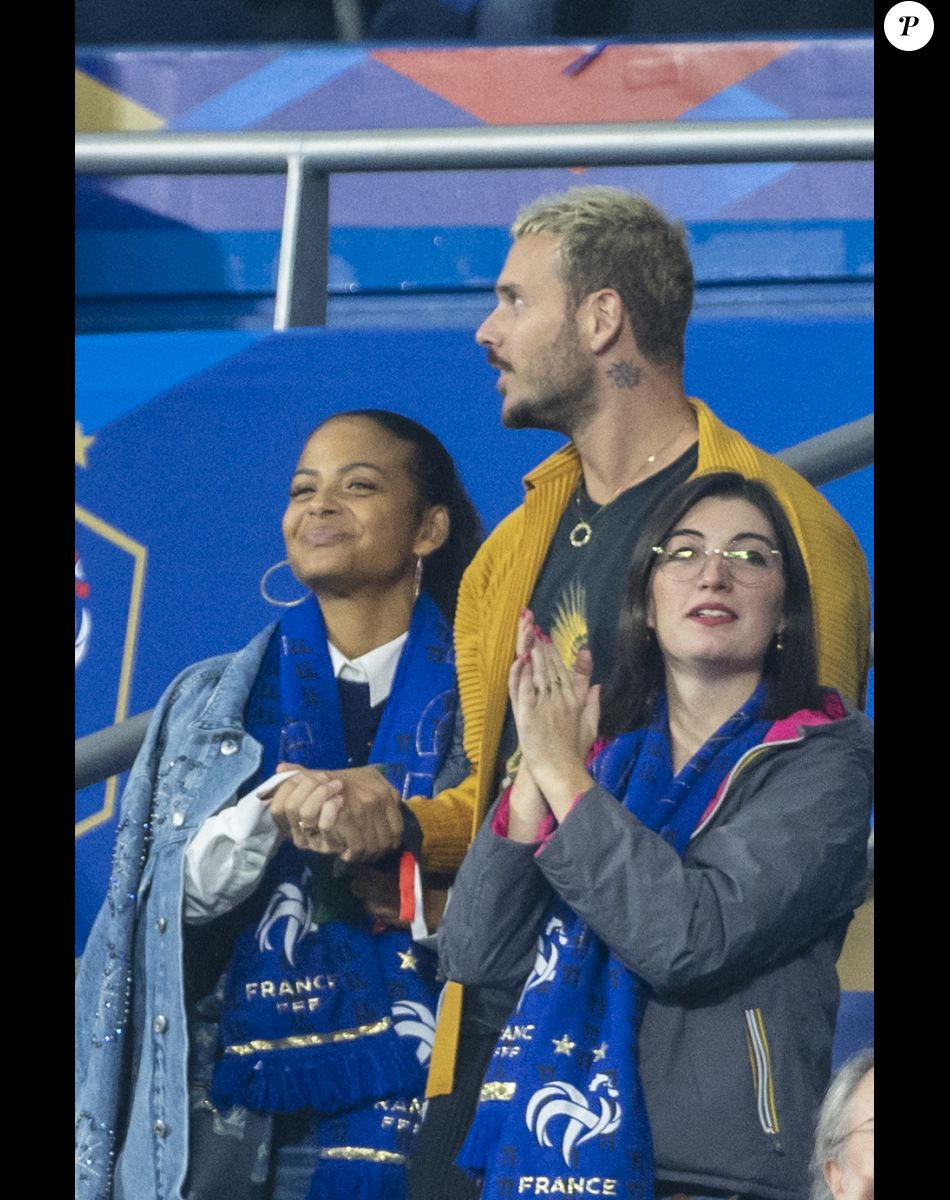 M. Pokora et sa femme Christina Milian - 5e et avant-dernière journée de la Ligue des nations entre la France et l'Autriche au Stade de France à Saint-Denis. Le 22 septembre 2022.