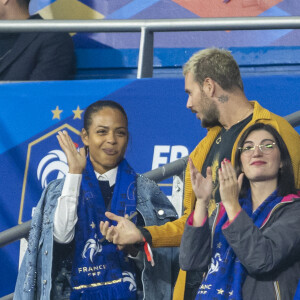 M. Pokora et sa femme Christina Milian - 5e et avant-dernière journée de la Ligue des nations entre la France et l'Autriche au Stade de France à Saint-Denis. Le 22 septembre 2022.