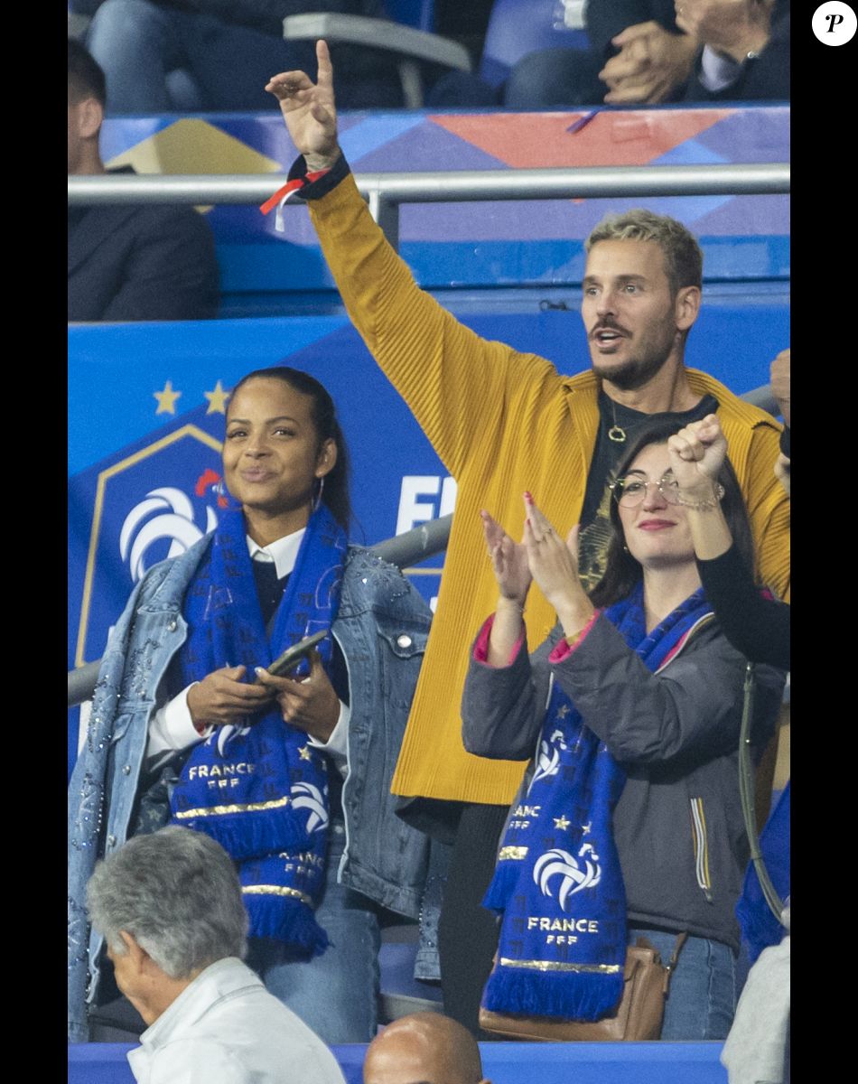 M. Pokora et sa femme Christina Milian - 5e et avant-dernière journée de la Ligue des nations entre la France et l'Autriche au Stade de France à Saint-Denis. Le 22 septembre 2022.