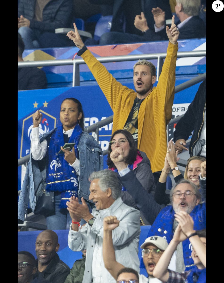 M. Pokora et sa femme Christina Milian - 5e et avant-dernière journée de la Ligue des nations entre la France et l'Autriche au Stade de France à Saint-Denis.