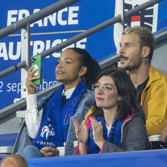 M. Pokora et sa femme Christina Milian - 5e et avant-dernière journée de la Ligue des nations entre la France et l'Autriche au Stade de France à Saint-Denis. Le 22 septembre 2022.