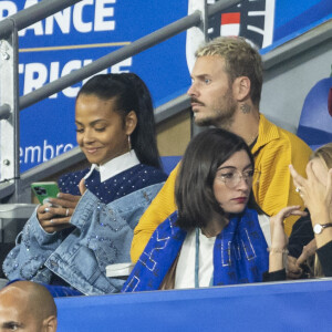 M. Pokora et sa femme Christina Milian - 5e et avant-dernière journée de la Ligue des nations entre la France et l'Autriche au Stade de France à Saint-Denis. Le 22 septembre 2022.