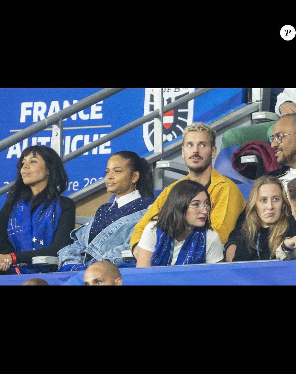 M. Pokora et sa femme Christina Milian - 5e et avant-dernière journée de la Ligue des nations entre la France et l'Autriche au Stade de France à Saint-Denis. Le 22 septembre 2022.