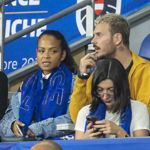 M. Pokora et sa femme Christina Milian - 5e et avant-dernière journée de la Ligue des nations entre la France et l'Autriche au Stade de France à Saint-Denis. Le 22 septembre 2022.