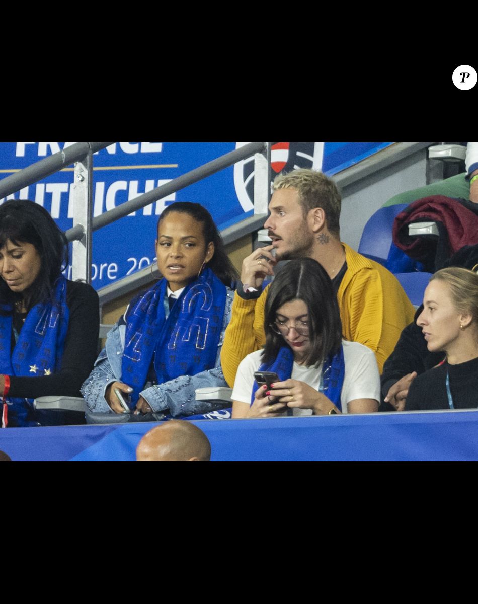 M. Pokora et sa femme Christina Milian - 5e et avant-dernière journée de la Ligue des nations entre la France et l'Autriche au Stade de France à Saint-Denis. Le 22 septembre 2022.
