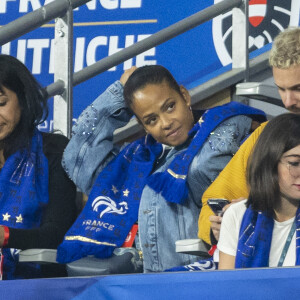 M. Pokora et sa femme Christina Milian - 5e et avant-dernière journée de la Ligue des nations entre la France et l'Autriche au Stade de France à Saint-Denis. Le 22 septembre 2022.