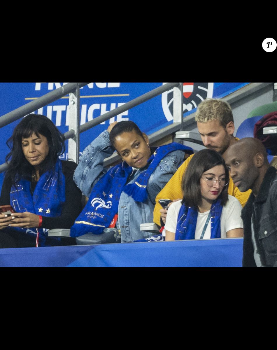 M. Pokora et sa femme Christina Milian - 5e et avant-dernière journée de la Ligue des nations entre la France et l'Autriche au Stade de France à Saint-Denis. Le 22 septembre 2022.