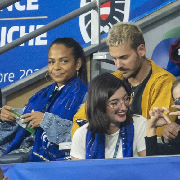 M. Pokora et sa femme Christina Milian - 5e et avant-dernière journée de la Ligue des nations entre la France et l'Autriche au Stade de France à Saint-Denis. Le 22 septembre 2022.