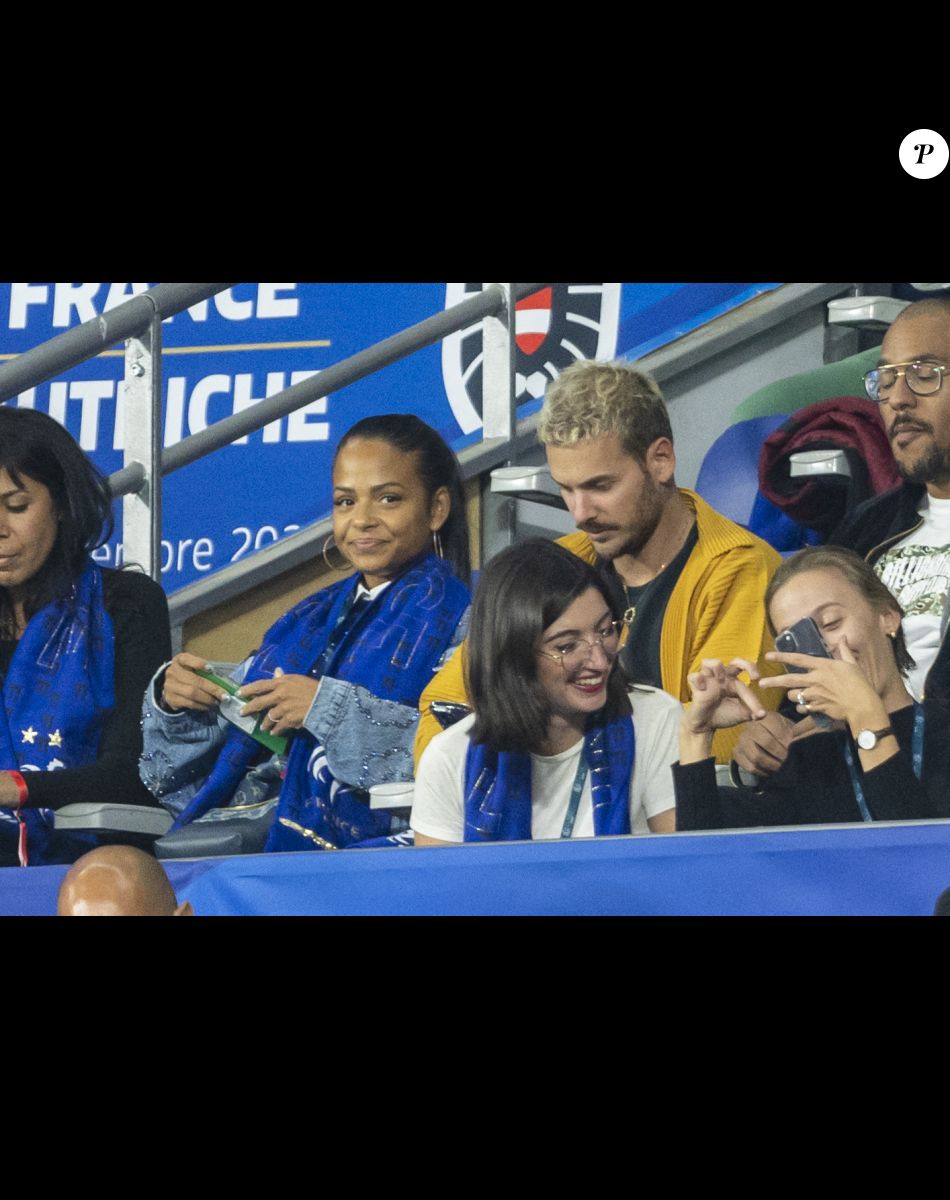 M. Pokora et sa femme Christina Milian - 5e et avant-dernière journée de la Ligue des nations entre la France et l'Autriche au Stade de France à Saint-Denis. Le 22 septembre 2022.