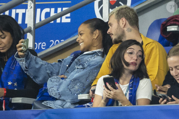 M. Pokora et sa femme Christina Milian - 5e et avant-dernière journée de la Ligue des nations entre la France et l'Autriche au Stade de France à Saint-Denis. Le 22 septembre 2022.