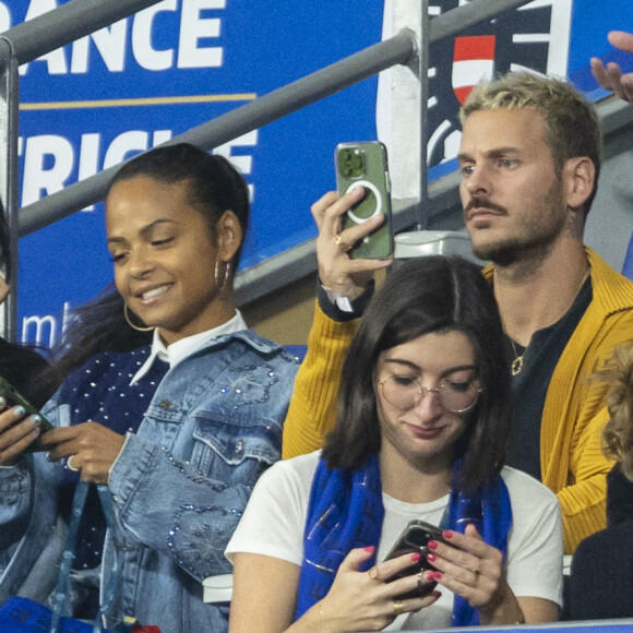 M. Pokora et sa femme Christina Milian - 5e et avant-dernière journée de la Ligue des nations entre la France et l'Autriche au Stade de France à Saint-Denis. Le 22 septembre 2022.