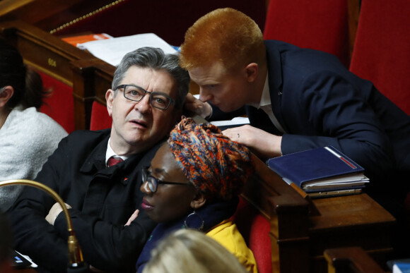 Jean Luc Melenchon, président La France Insoumise avec Adrien Quatennens lors d'une séance de "questions au gouvernement" au Sénat à Paris, France, le 3 mars 2020. © Gwendoline Le Goff/Panoramic/Bestimage  Session of questions to the Government, at the National Assembly in Paris, France, on March 3, 2020. 