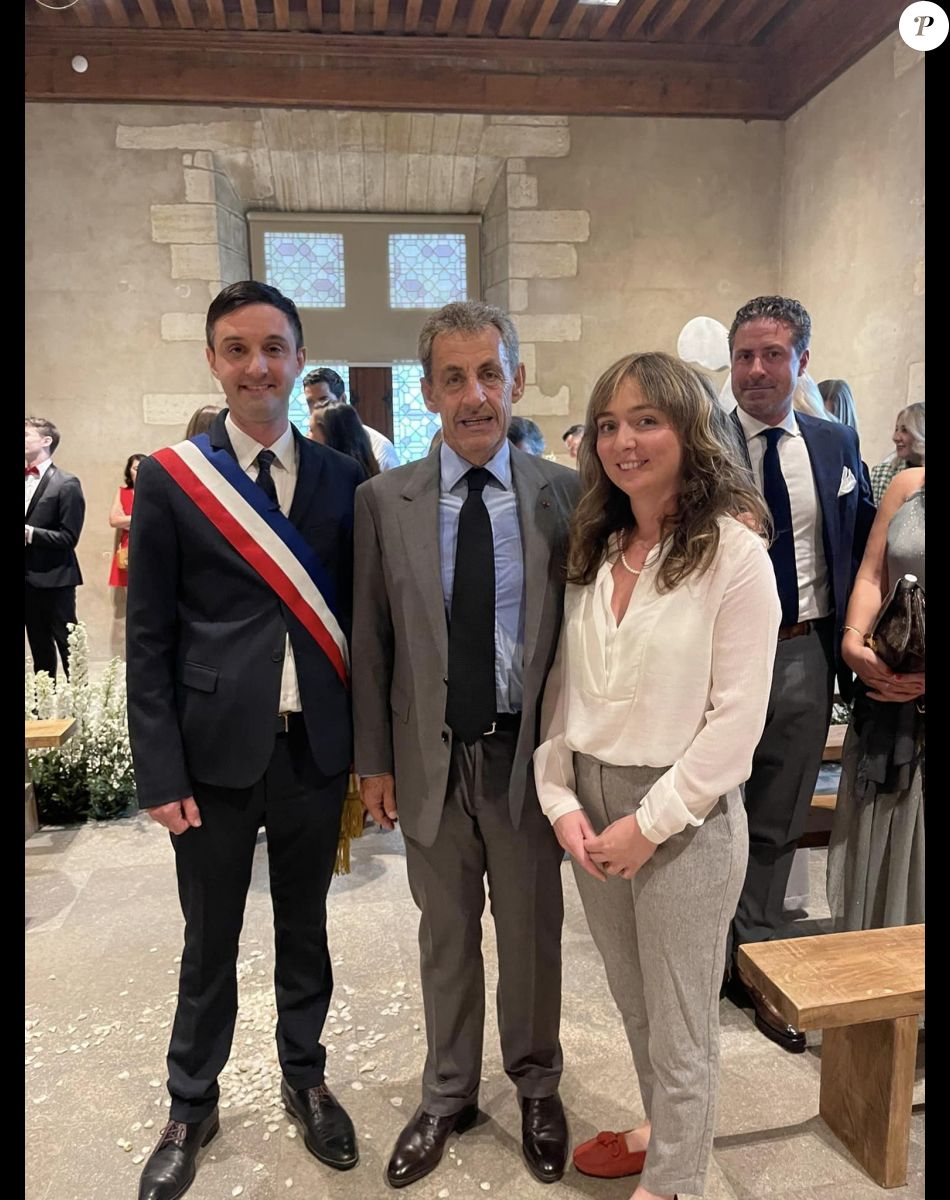Mariage de Louis Sarkozy et Natali Husic à Gordes, en Provence le 24 septembre 2022, en présence du maire de Gordes, Richard Kitaeff, Nicolas Sarkozy.