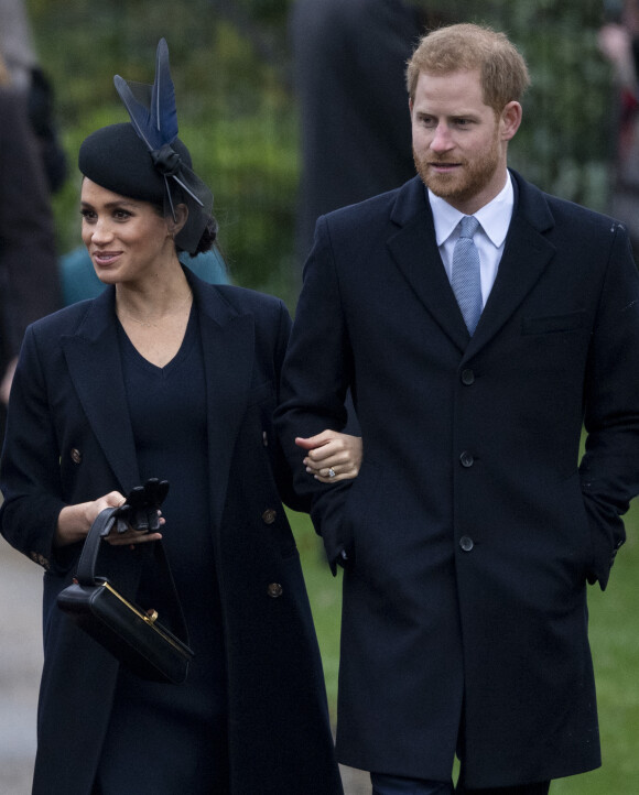 Le prince Harry, duc de Sussex et sa femme Meghan Markle, la duchesse de Sussex enceinte - La famille royale britannique se rend à la messe de Noël à l'église Sainte-Marie-Madeleine à Sandringham, le 25 décembre 2018. 
