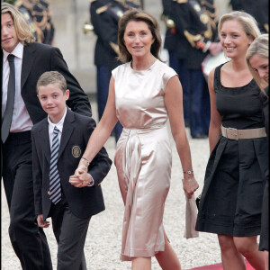 Pierre Sarkozy, Louis Sarkozy, Cécilia, Jeanne-Marie et Judith Martin, à l'Elysée