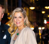 Le roi Willem-Alexander et la reine Maxima des Pays-Bas lors d'une soirée de concert offerte au roi et à la reine de Suède à Stockholm, à l'occasion du voyage officiel du couple royal des Pays-Bas en Suède. Le 12 octobre 2022