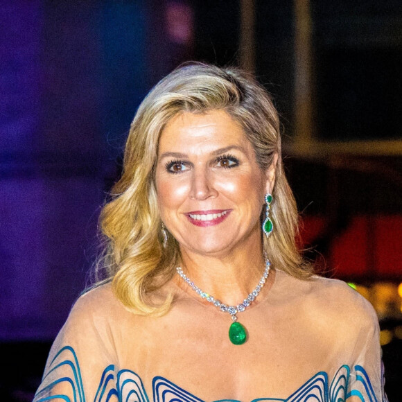 La reine Maxima des Pays-Bas lors d'une soirée de concert offerte au roi et à la reine de Suède à Stockholm, à l'occasion du voyage officiel du couple royal des Pays-Bas en Suède. Le 12 octobre 2022