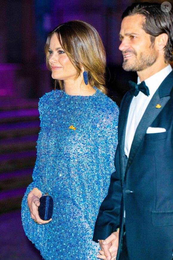 La princesse Sofia et le prince Carl Philip de Suède lors d'une soirée de concert offerte au roi et à la reine de Suède à Stockholm, à l'occasion du voyage officiel du couple royal des Pays-Bas en Suède. Le 12 octobre 2022