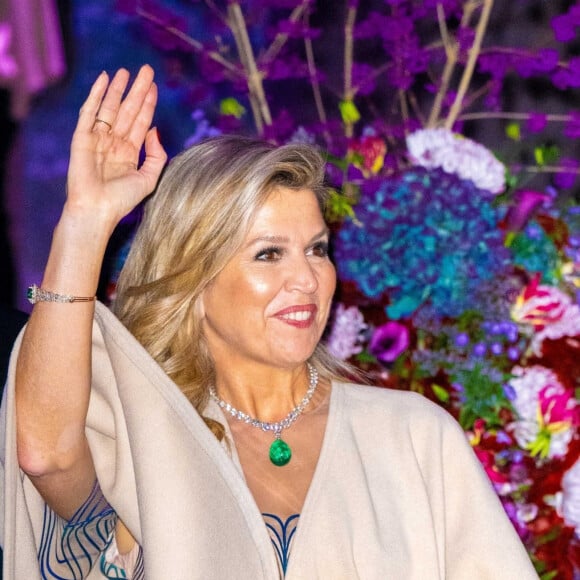 La reine Maxima des Pays-Bas lors d'une soirée de concert offerte au roi et à la reine de Suède à Stockholm, à l'occasion du voyage officiel du couple royal des Pays-Bas en Suède. Le 12 octobre 2022