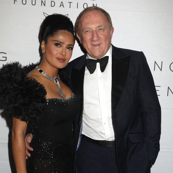 Salma Hayek, François-Henri Pinault au photocall de la soirée de gala de la Fondation Kering "Caring for Women" à New York.