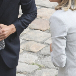 Guillaume Canet et sa compagne Marion Cotillard et Rachid Ferrache lors de la cérémonie d'hommage national à Jean-Paul Belmondo à l'Hôtel des Invalides à Paris, le 9 septembre 2021. © Dominique Jacovides/Bestimage