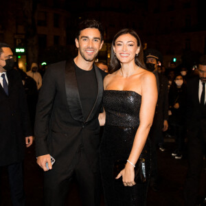 Exclusif - Rachel Legrain-Trapani (Miss France 2007) et son compagnon Valentin Léonard - Arrivées lors de la 10ème édition du "Global Gift Gala 2021" à l'hôtel Four Seasons Hotel George V à Paris le 30 octobre 2021. © Tiziano da Silva/Bestimage
