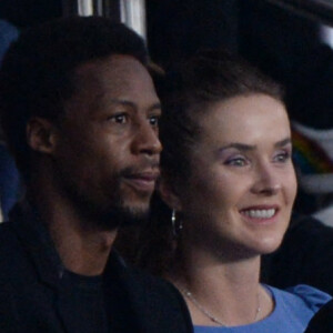 Gaël Monfils et sa femme Elina Svitolin - People en tribunes du match de football en ligue 1 Uber Eats : Le PSG (Paris Saint-Germain) remporte la victoire 2-1 contre Lyon au Parc des Princes à Paris.