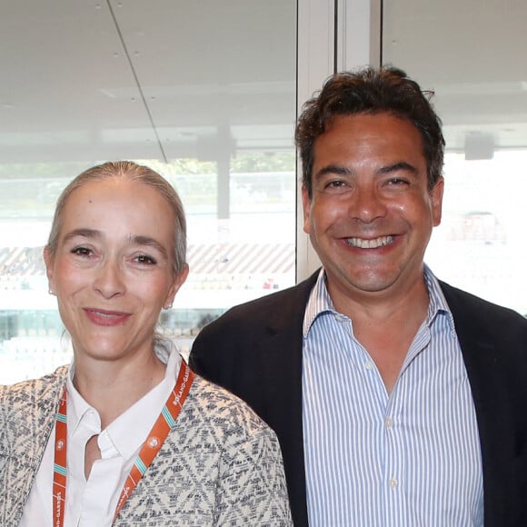 Anne-Sophie Lapix, Delphine Ernotte (Présidente de France Télévisions), Patrick Cohen et Sibyle Veil (Présidente-directrice générale de Radio France) au déjeuner de France Télévision (jour 12) lors des Internationaux de France de Tennis de Roland Garros 2022 à Paris, France, le 2 Juin 2022. © Bertrand Rindoff/Bestimage 
