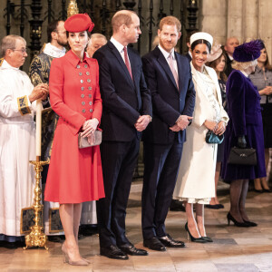 Catherine Kate Middleton, duchesse de Cambridge, le prince William, duc de Cambridge, le prince Harry, duc de Sussex, Meghan Markle, enceinte, duchesse de Sussex, le prince Charles, prince de Galles lors de la messe en l'honneur de la journée du Commonwealth à l'abbaye de Westminster à Londres le 11 mars 2019. 